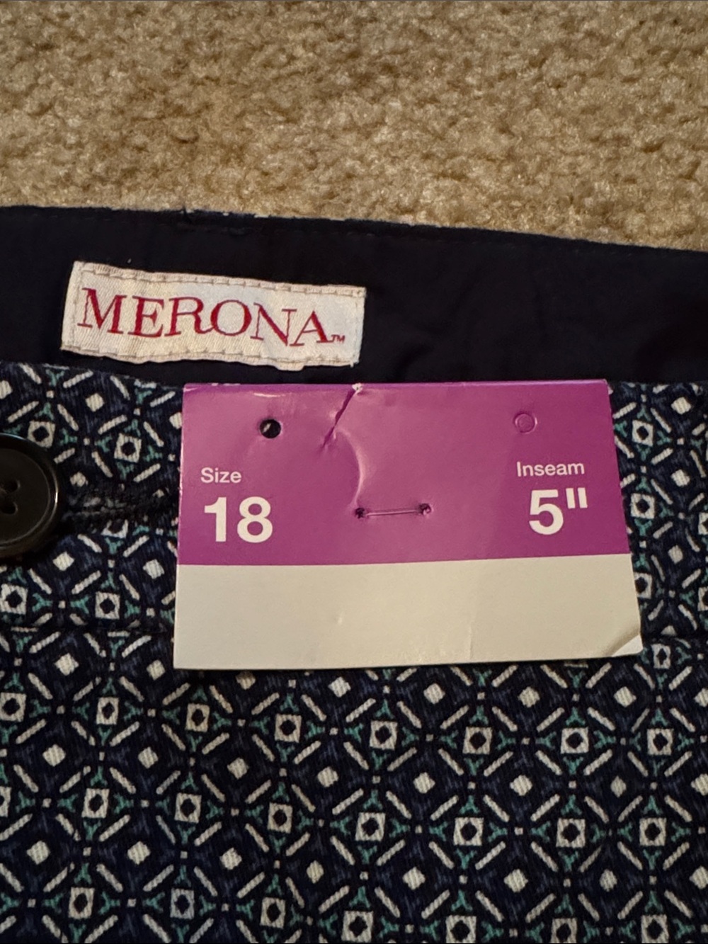 MWT Merona Navy Blue Geometric Pattern Shorts 18